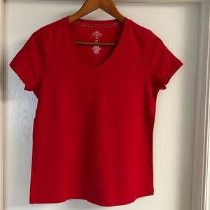 St John’s Bay, petite medium red, soft v neck t-shirt